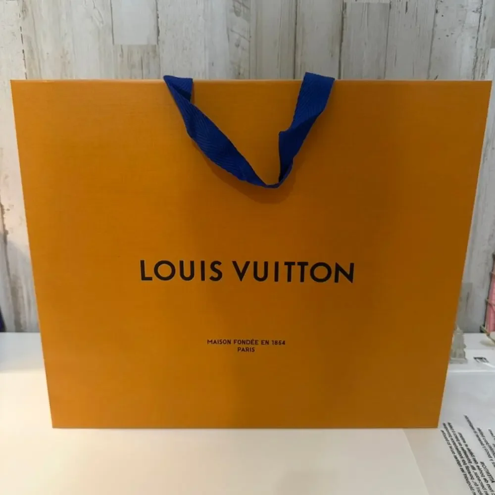 Louis Vuitton Large Shopping Gift Bag Orange Blue Ribbon Handles 16x13